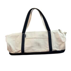Vtg Lands End Classic Large Zip Weekender Boat Canvas Duffle Bag Tote White Navy